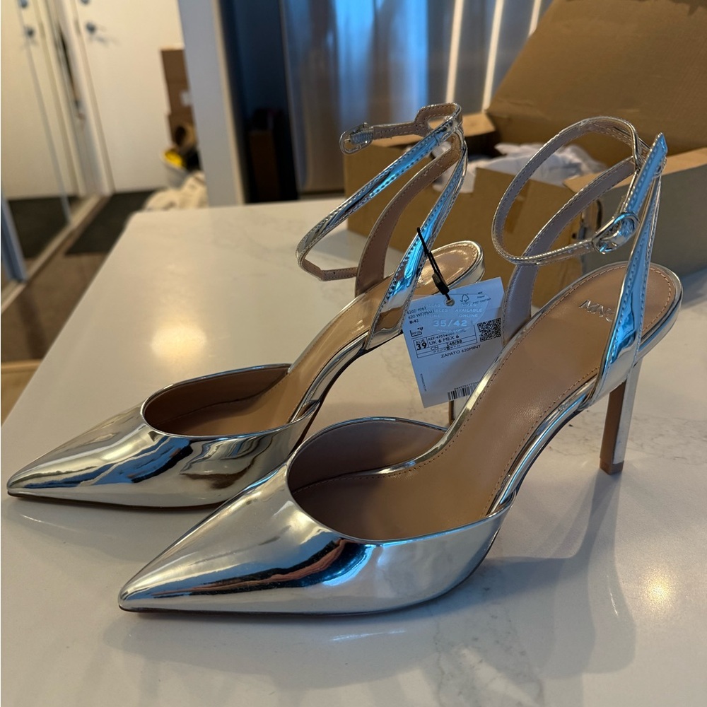 Mango Metallic Silver Heels